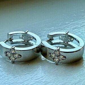NWT Pretty Bird Jewelry Micro Huggie Hoop Earrings with Star CZ Accent - Silver